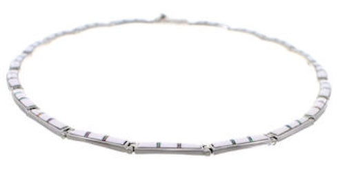 Silver Opal And White Inlay Link Necklace And Earrings Set FX26437